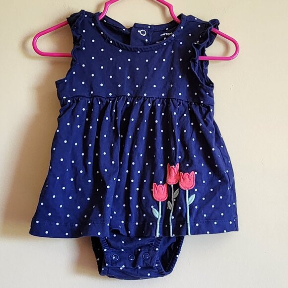 Carter's Other - Carters Baby Girl's Flower Romper Blue/White Polka Dots Size 9 Months